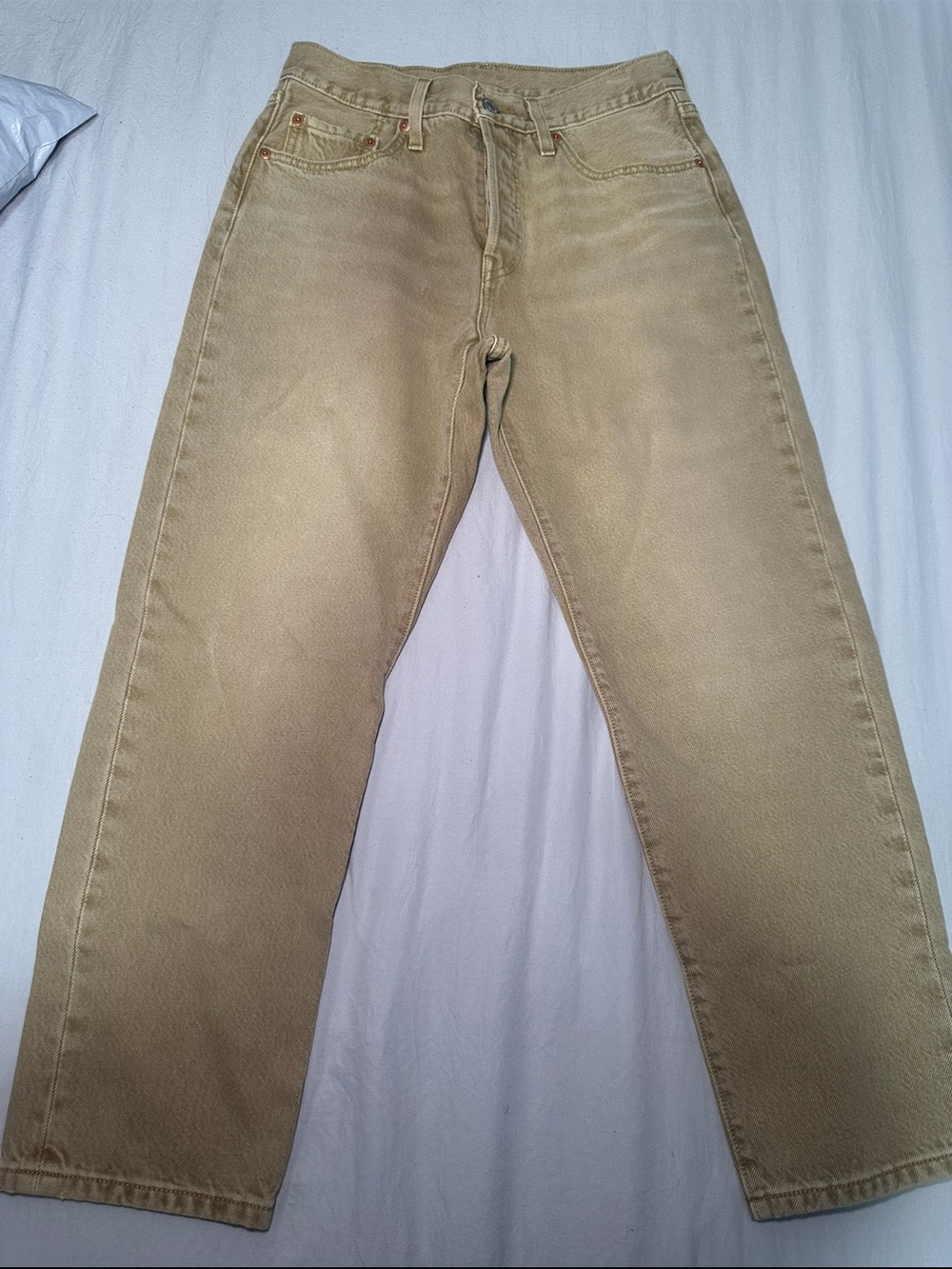 Levi’s 501 Crop High Rise Straight Jeans Tan Khaki